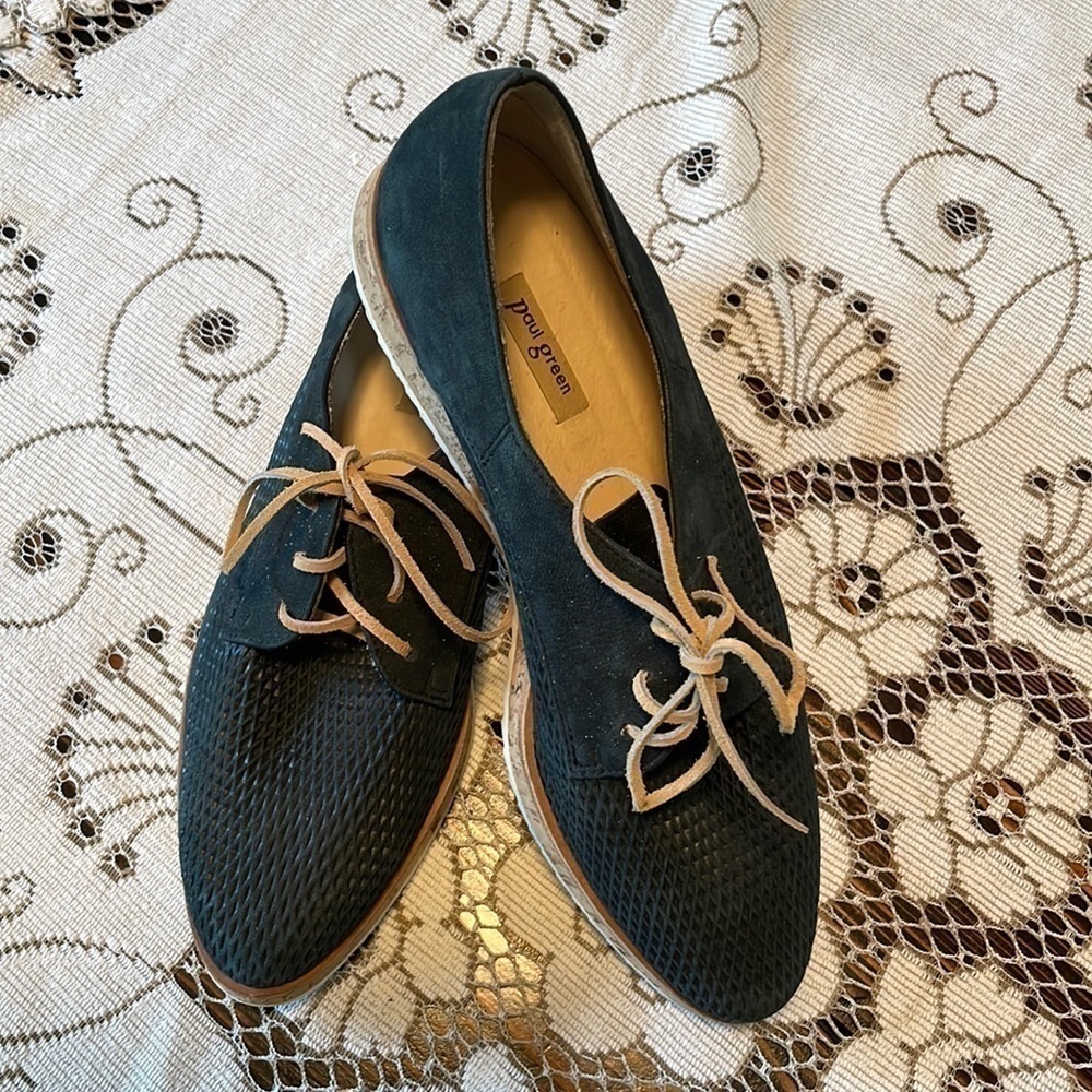 𝅺paul Green Madrid Slate Blue Green Austrian Cork Bottom Lace Shoes Fits 8.5-9